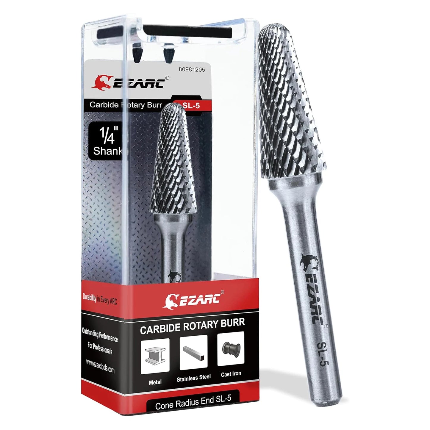 EZARC 1 Piece Tungsten Carbide Rotary Burr Bit, Double Cut Carbide Burr 1/4" Shank Die Grinder Cutting Burrs Bit for Metal Working