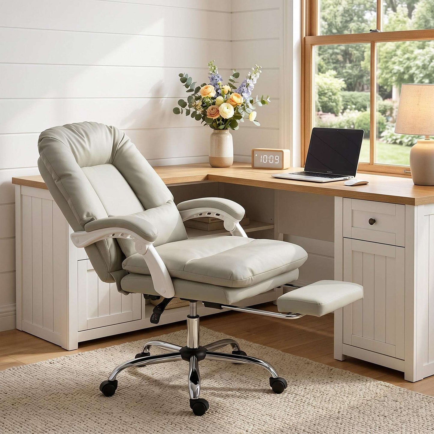 Ergonomic Executive Reclining Office Chair | 155° Recline | Retractable Footrest | Lumbar Pillow & Headrest | 16.5cm Seat Cushion | EN1335 & BS5852 Certified | 120kg Capacity | Khaki