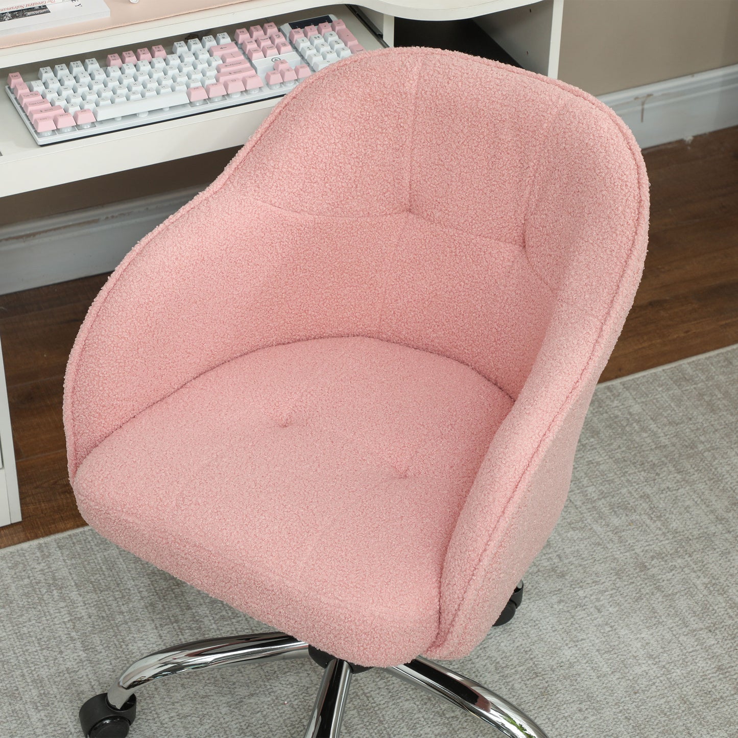 Teddy Fleece Swivel Office Chair - Pink