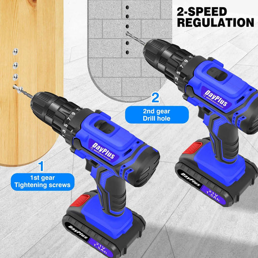 21V Cordless Power Drill, Handheld Screwdriver Drill Set With 25+1 Torque Setting, 1.5AH Li-ion Battery & Fast Charger, 2-Gear Drill
