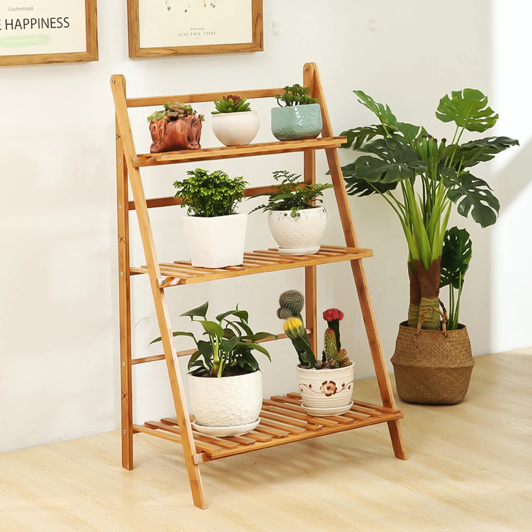 3 Tiersbamboo Ladder Plant Stand Foldable Flower Display Rack