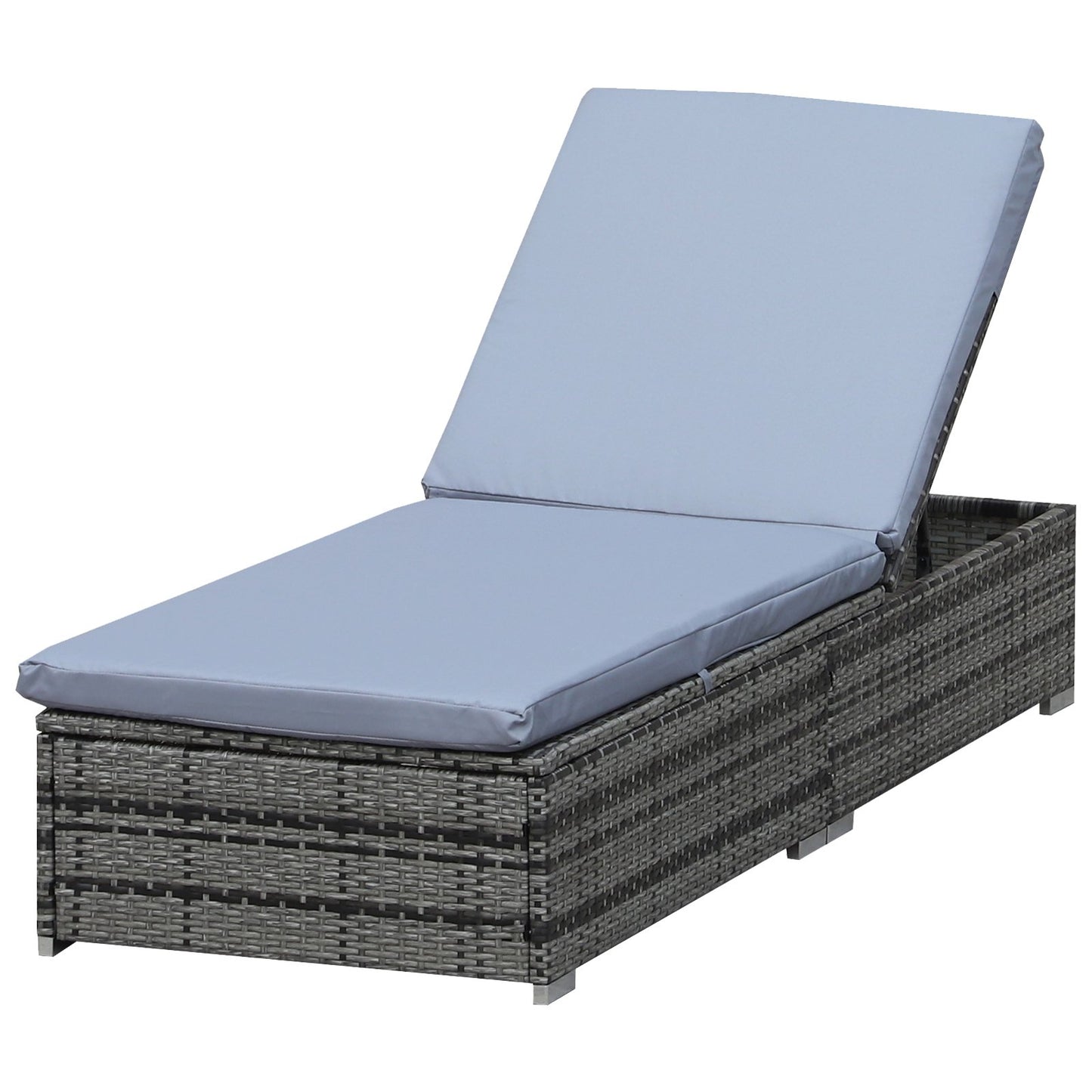 Outsunny Adjustable Rattan Sun Lounger Garden Furniture Recliner Bed Chair Reclining Patio Wicker Grey