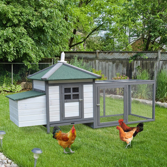 Chicken Coop Small Animal Pet Cage Wooden Chicken Hutch W/ Nesting Box Outdoor Run Backyard