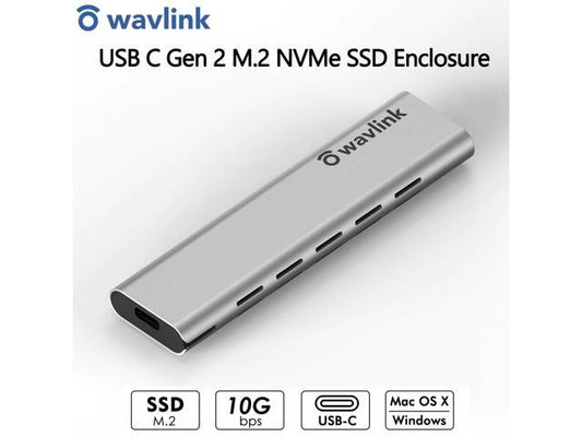 WAVLINK Aluminum M.2 NVMe SSD Enclosure, USB 3.1 Gen 2 (10 Gbps) to NVMe PCI-E M.2 SSD Case Support