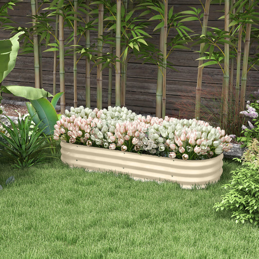Flexible Galvanised Steel Raised Garden Bed | Safety Rubber Edging | Open Bottom | Configurable Round Oval or Oblong | 150x62x30cm | For Flowers Herbs & Succulents | Cream White