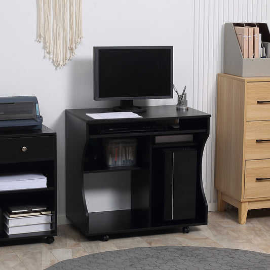 Multi-Storage Compact Work Desk, with Wheels - Black