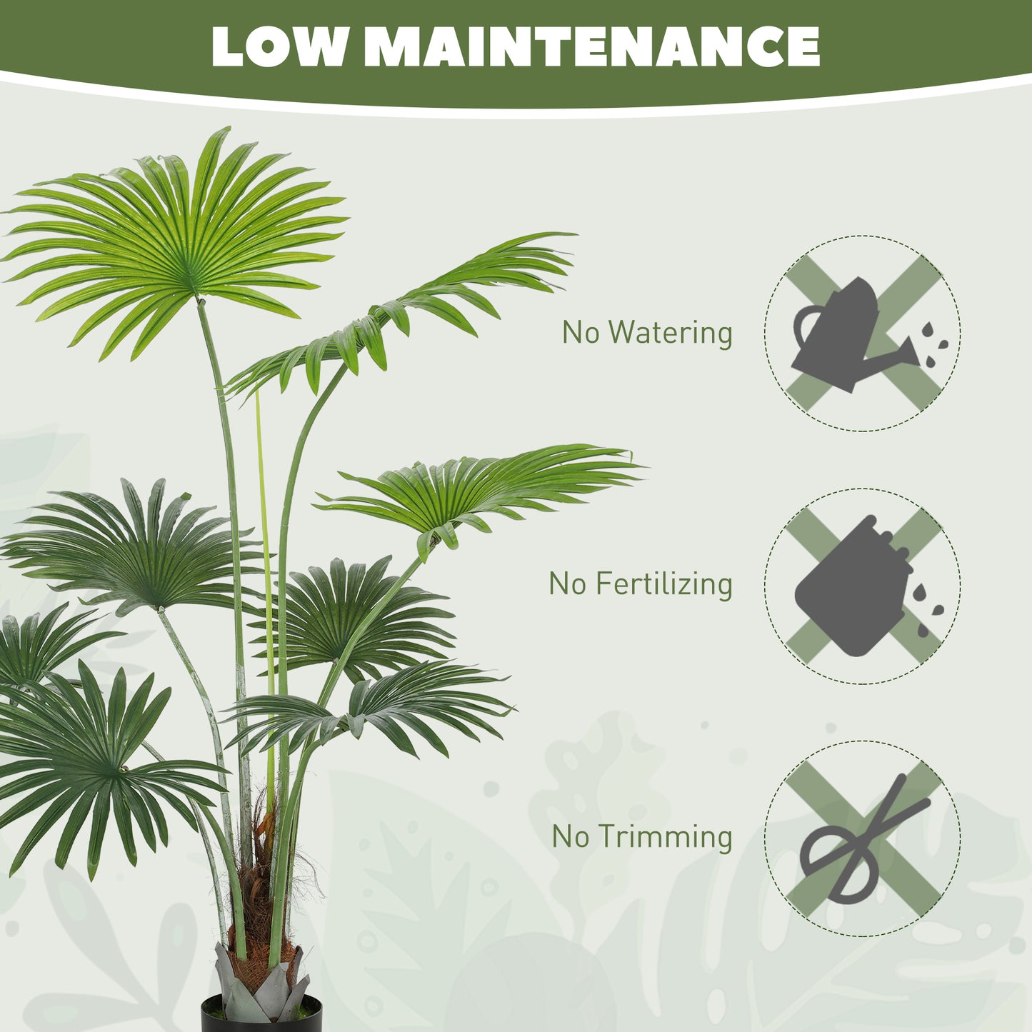 145cm Artificial Palm Tree, Decorative Artificial Plant with Lifelike PEVA Leaves and Coconut Coir, Fake Tree with Plastic Pot and Flocking