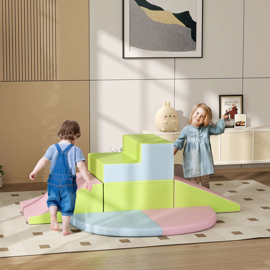 6 Piece Soft Play Equipment for Kids Climb and Crawl, Red