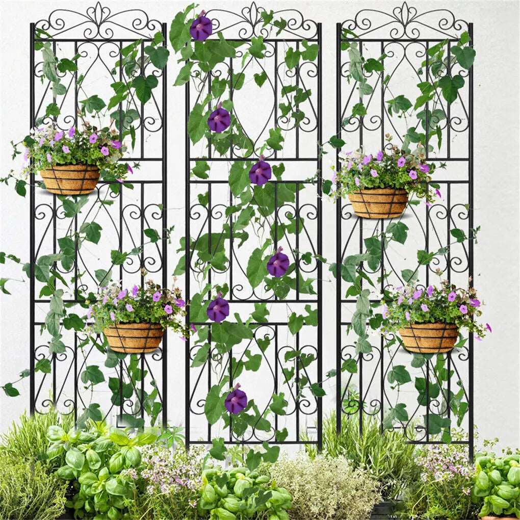 2 Piece Large Tall Metal Garden Trellis Fence Panels Plant Climbing Lattice Border For Outdoor Yard Garden