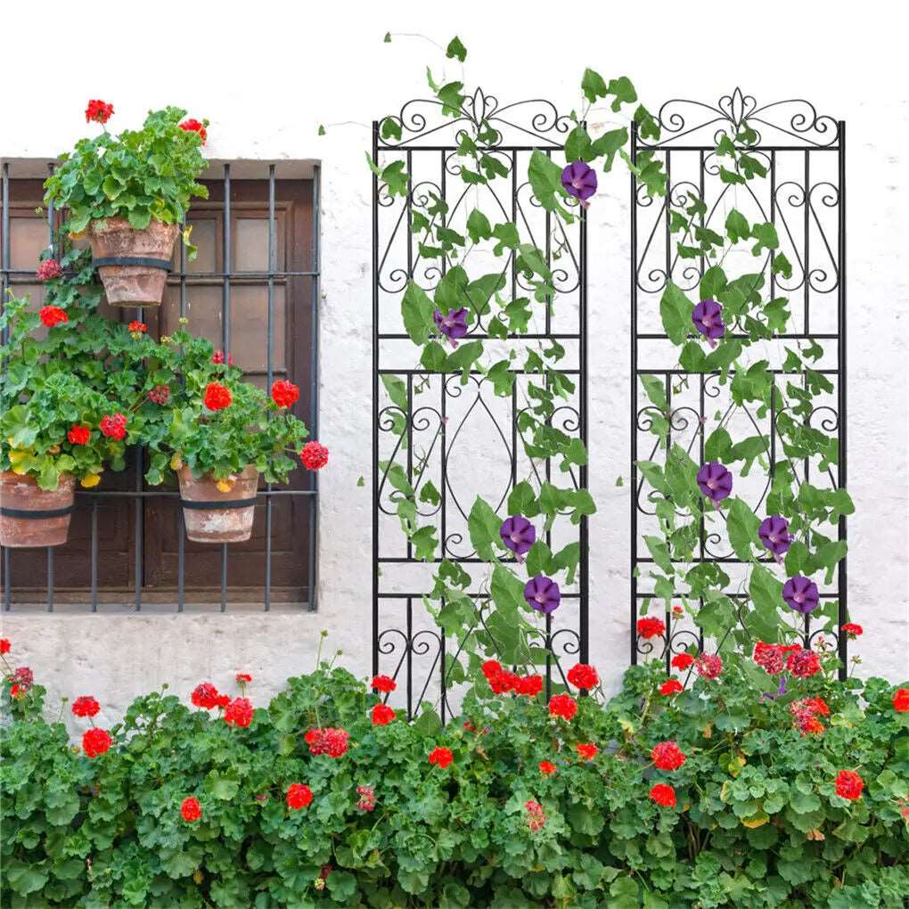 2 Piece Large Tall Metal Garden Trellis Fence Panels Plant Climbing Lattice Border For Outdoor Yard Garden