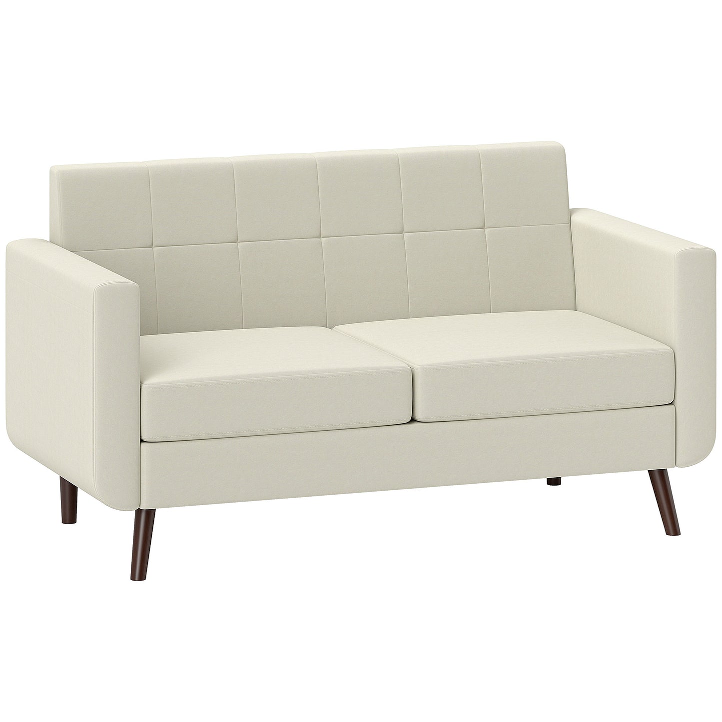 2 Seater Sofa, Modern Tufted Fabric Couch, Upholstered Loveseat, Wood Legs for Small Space, Living Room, Bedroom, Office, Cream White