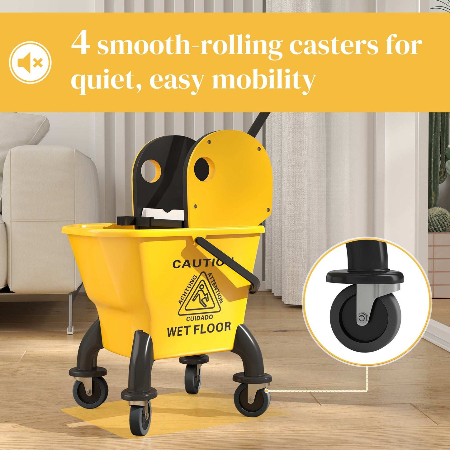 26 Litre Mop Bucket, with Wringer and Mop - Yellow