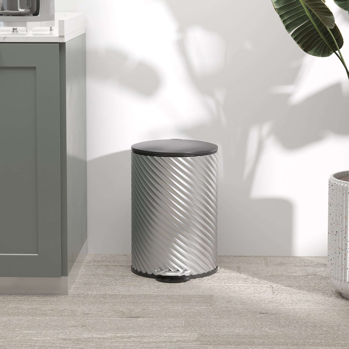 20 Litre Kitchen Bin, Stainless Steel Pedal Bin with Soft-close Lid, Fingerprint Proof Cylindrical Rubbish Bin with Foot Pedal, Removable Bucket, Silver