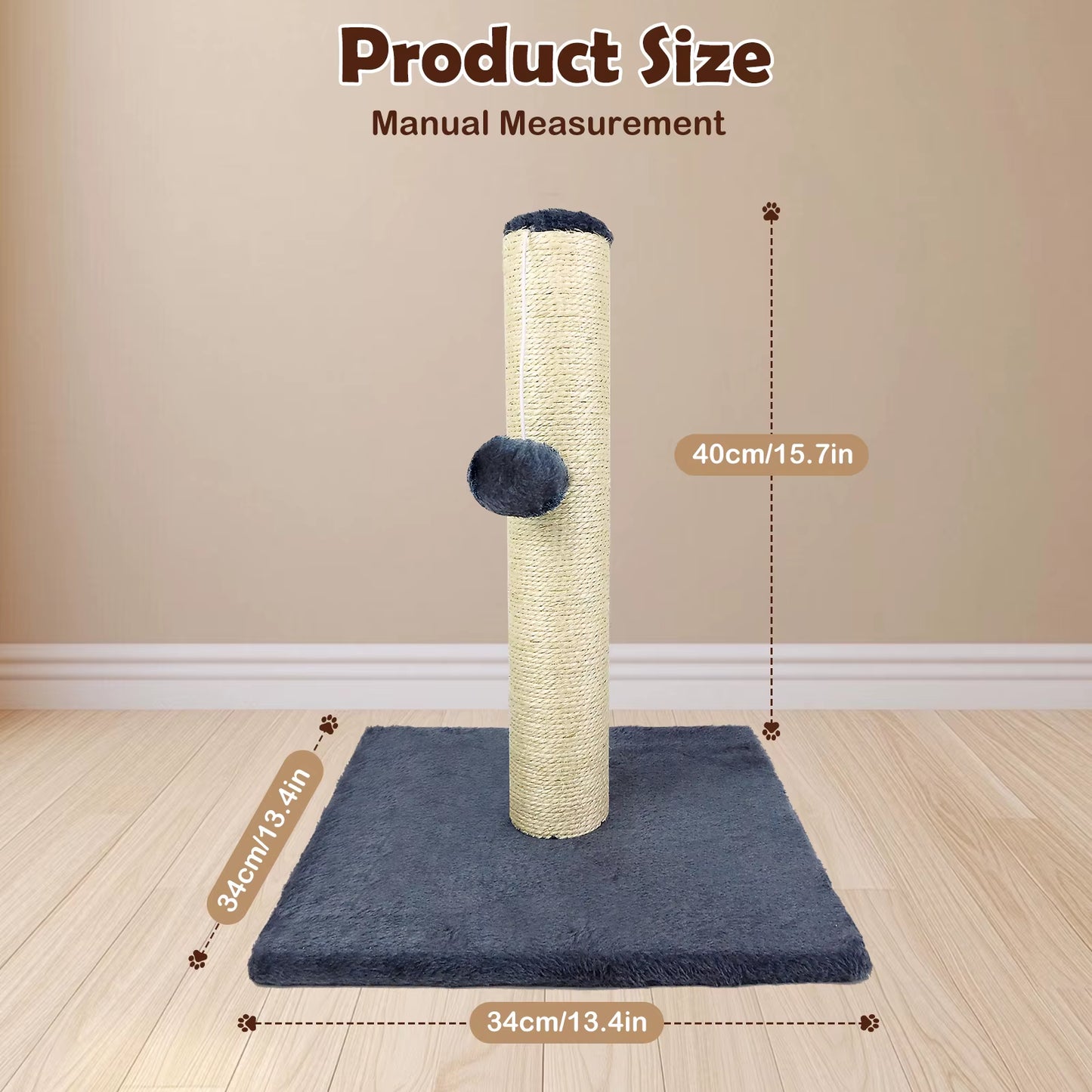 Cat Scratching Post, 90Cm Cat Tree for Indoor Cats Stable Cat Tower for Climbing Playing and Relaxation, Grey-34 X 34 X 40Cm