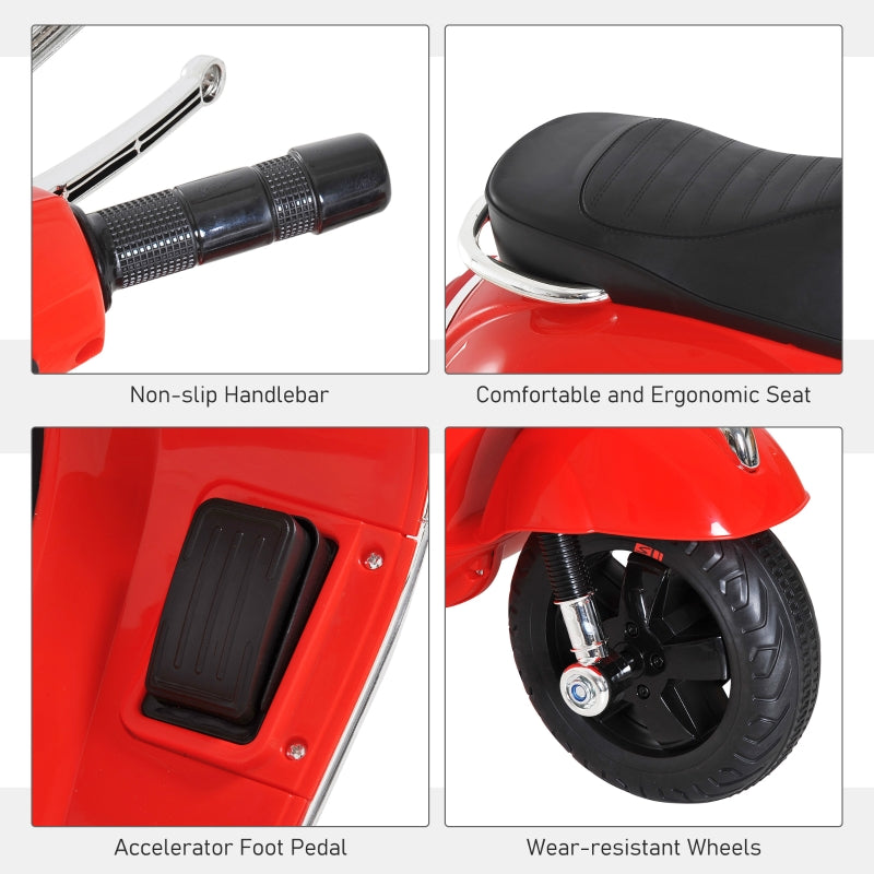 Kids Ride On Retro Style Vespa Motorcycle With LED Lights - White / Red