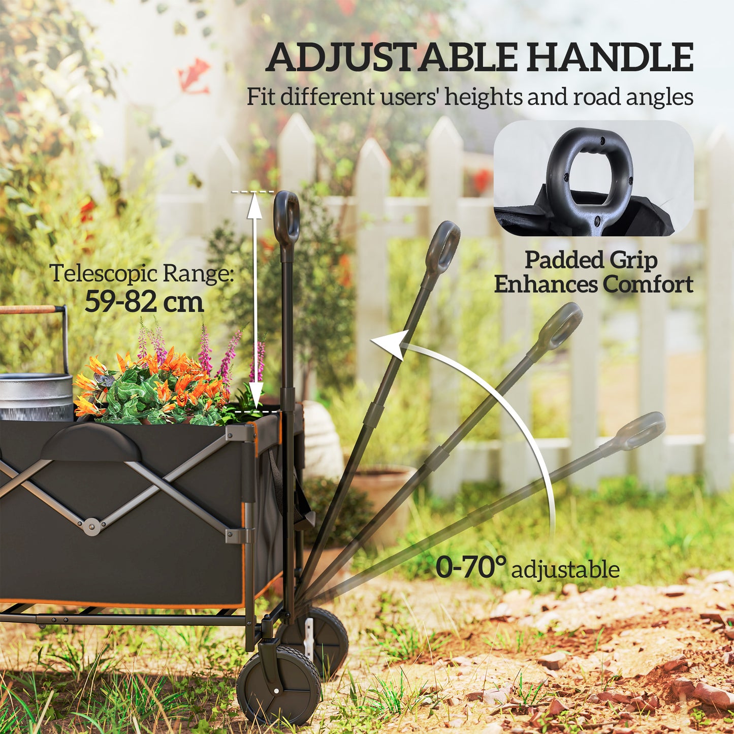 160L Festival Trolley on Wheels, Folding Camping Trolley Cart w/ Tailgate, 100kg Heavy Duty Garden Collapsible Folding Wagon w/Adjustable Handle, Carry Bag for Beach Picnic