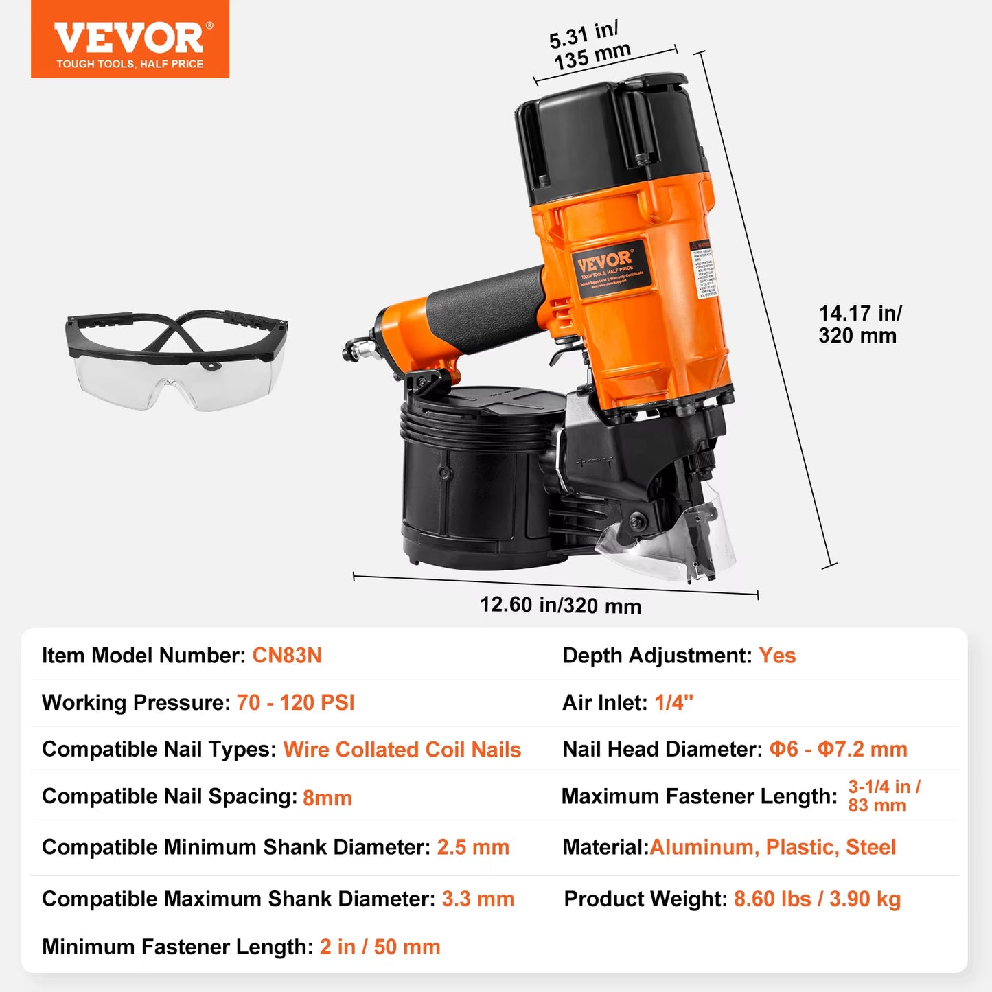 Coil Siding Nailer CN65 CN55 CN70 CN83 CN90 Pneumatic Siding Nail Gun Pallet Making Coil Nailer 70-120PSI Air Nailer