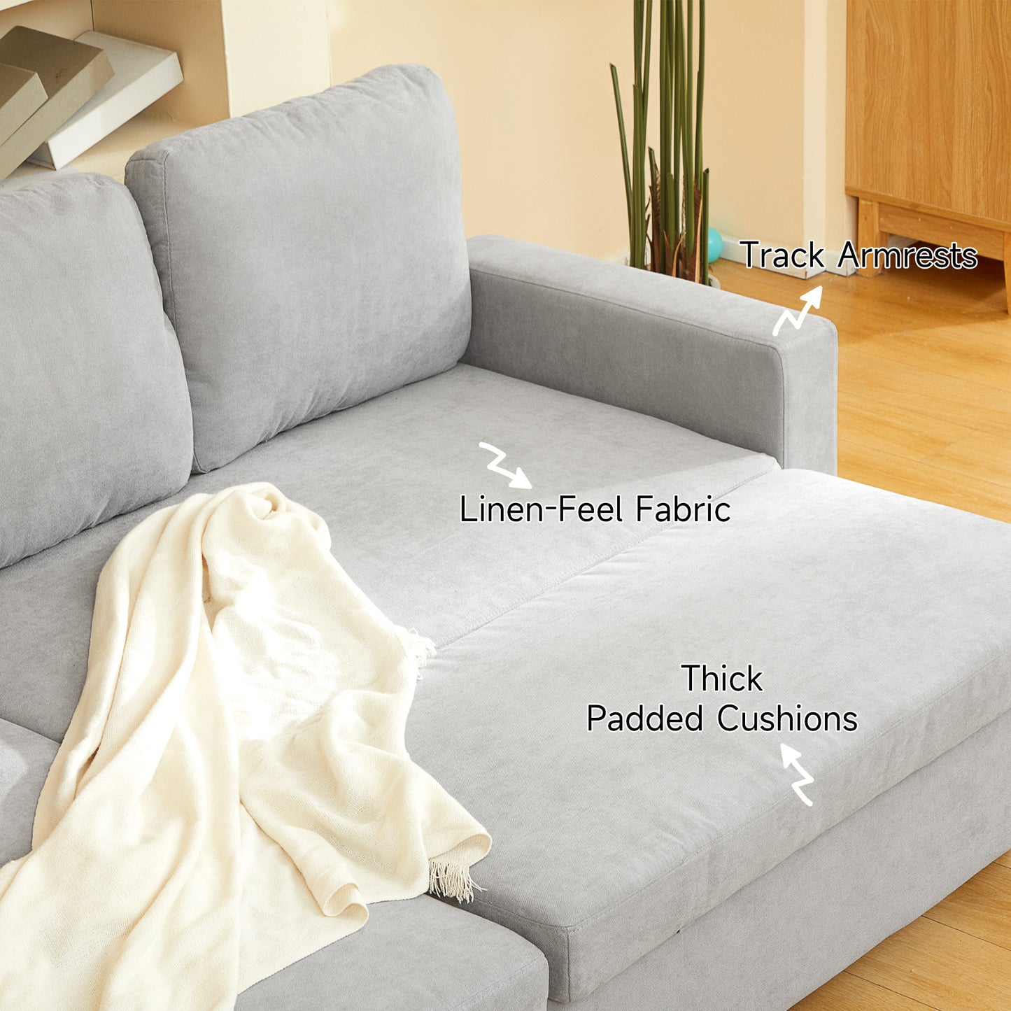 Three Seater L Sofa Bed, with Storage - Light Grey
