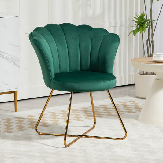 Vintage Retro Style Velvet-Feel Lotus Petal Accent Chair - Green