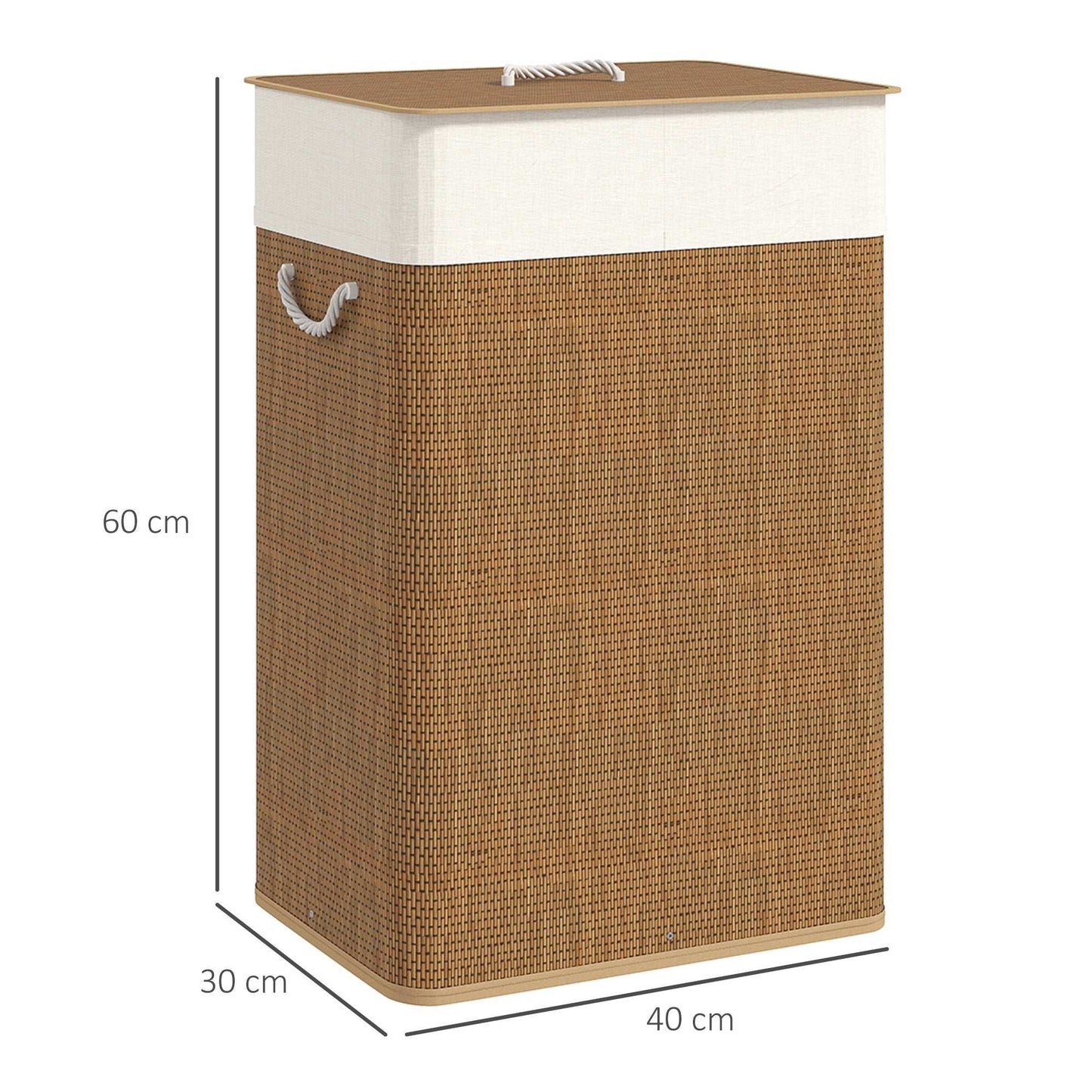 Bamboo Bathroom Washing Laundry Basket with Lid, 72L Laundry Hamper with Rope Handles for Bathroom, Bedroom, Brown