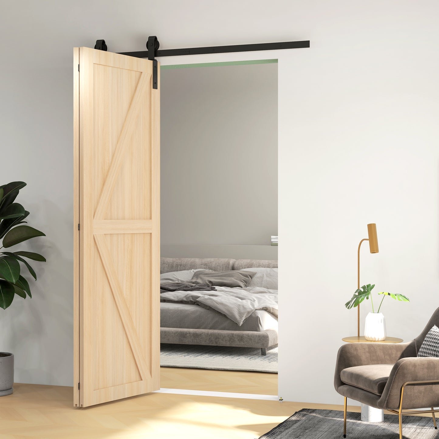 5FT/152.5CM Bi-Folding Sliding Barn Door Hardware Track Kit, Heavy Duty Sliding Door Kit for 2 Doors with J Shape Hanger