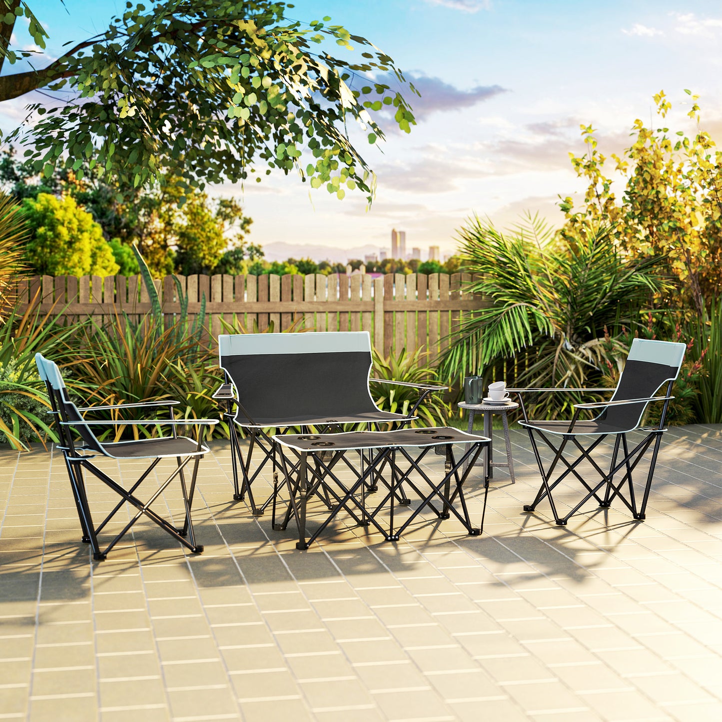 Outsunny Four-Piece Portable Camping Picnic Table Set - Grey