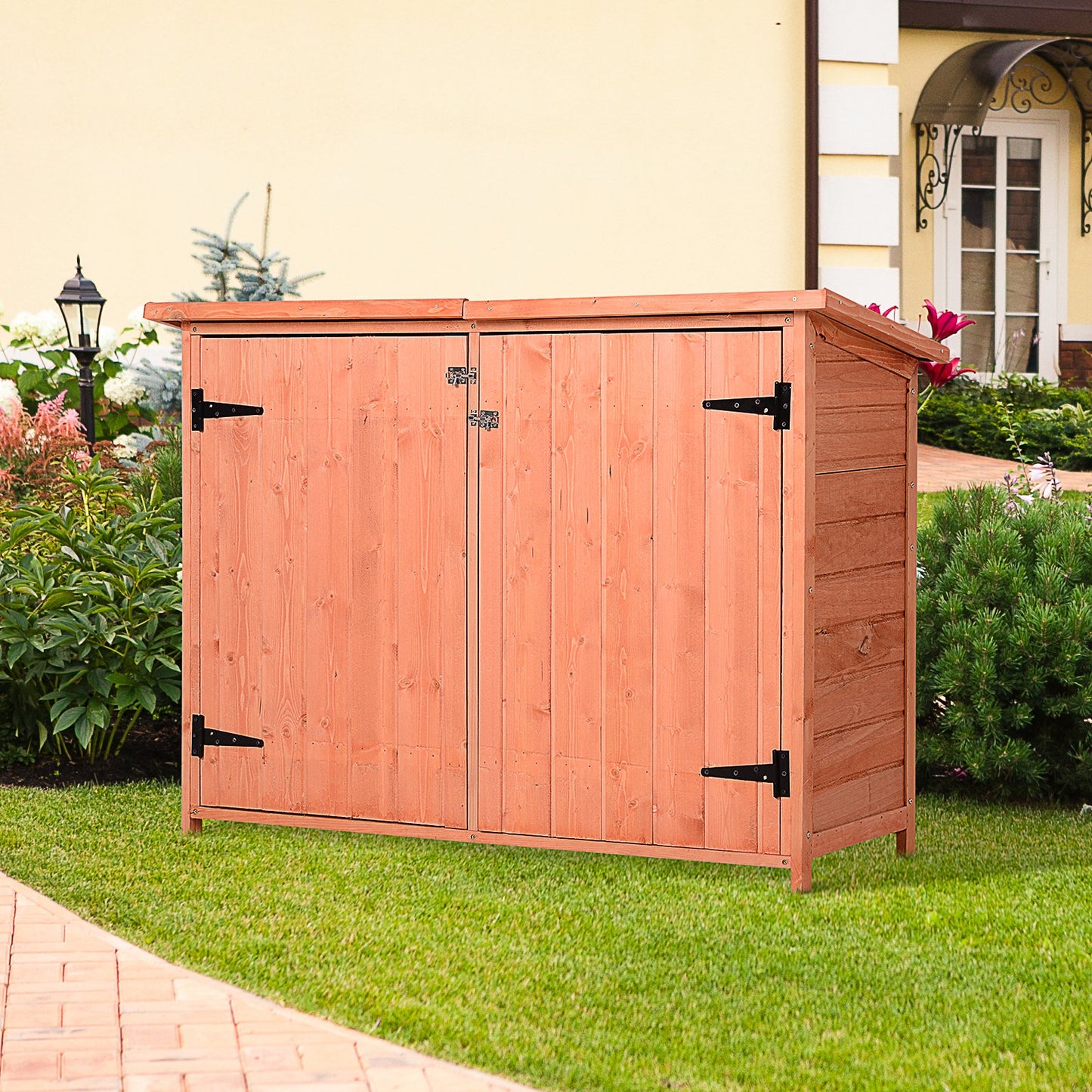 Fir Wood Wooden Garden Storage Shed Double Door 128 X 50 X 90cm - Outsunny
