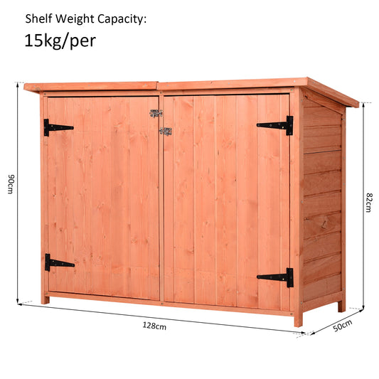 Fir Wood Wooden Garden Storage Shed Double Door 128 X 50 X 90cm - Outsunny