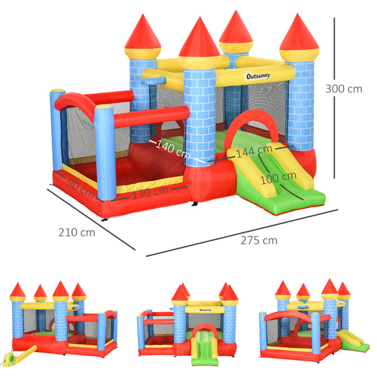 Kids Bouncy Bounce Castle House Inflatable Trampoline Slide Water Pool Basket 4 In 1 With Inflator For Kids Age 3-10 Castle Design 3 X 2.75 X 2.1M