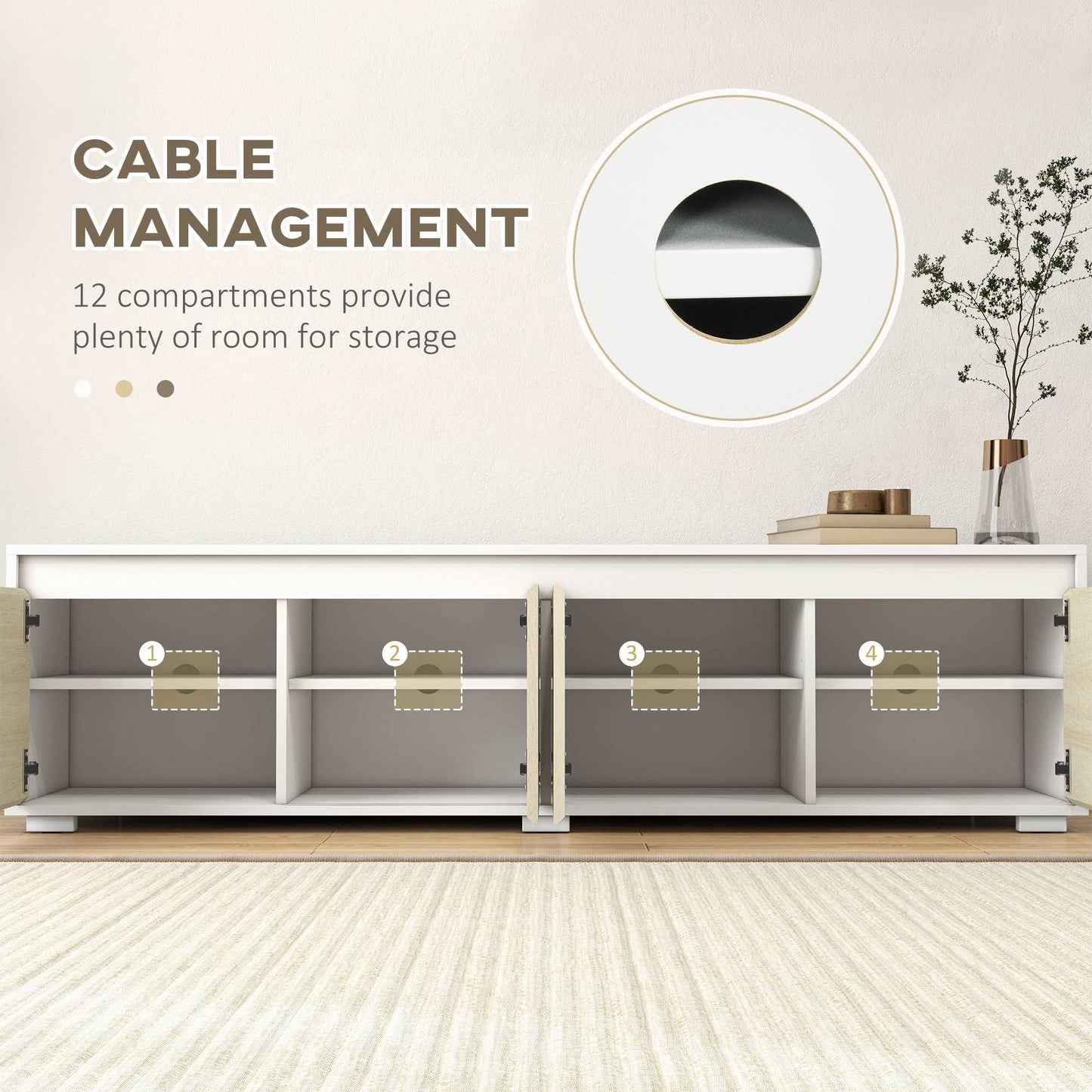 2 Pieces TV Unit Set with Wall Cabinet, Freestanding Unit for 70-inch TVs, Wall Mounted Storage Cupboard, with Adjustable shelves