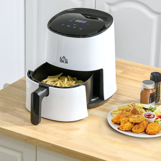HOMCOM Air Fryer Oven 1300W 2.5L with Digital Display, Rapid Air Circulation, Adjustable Temperature, Timer and Nonstick Basket, White