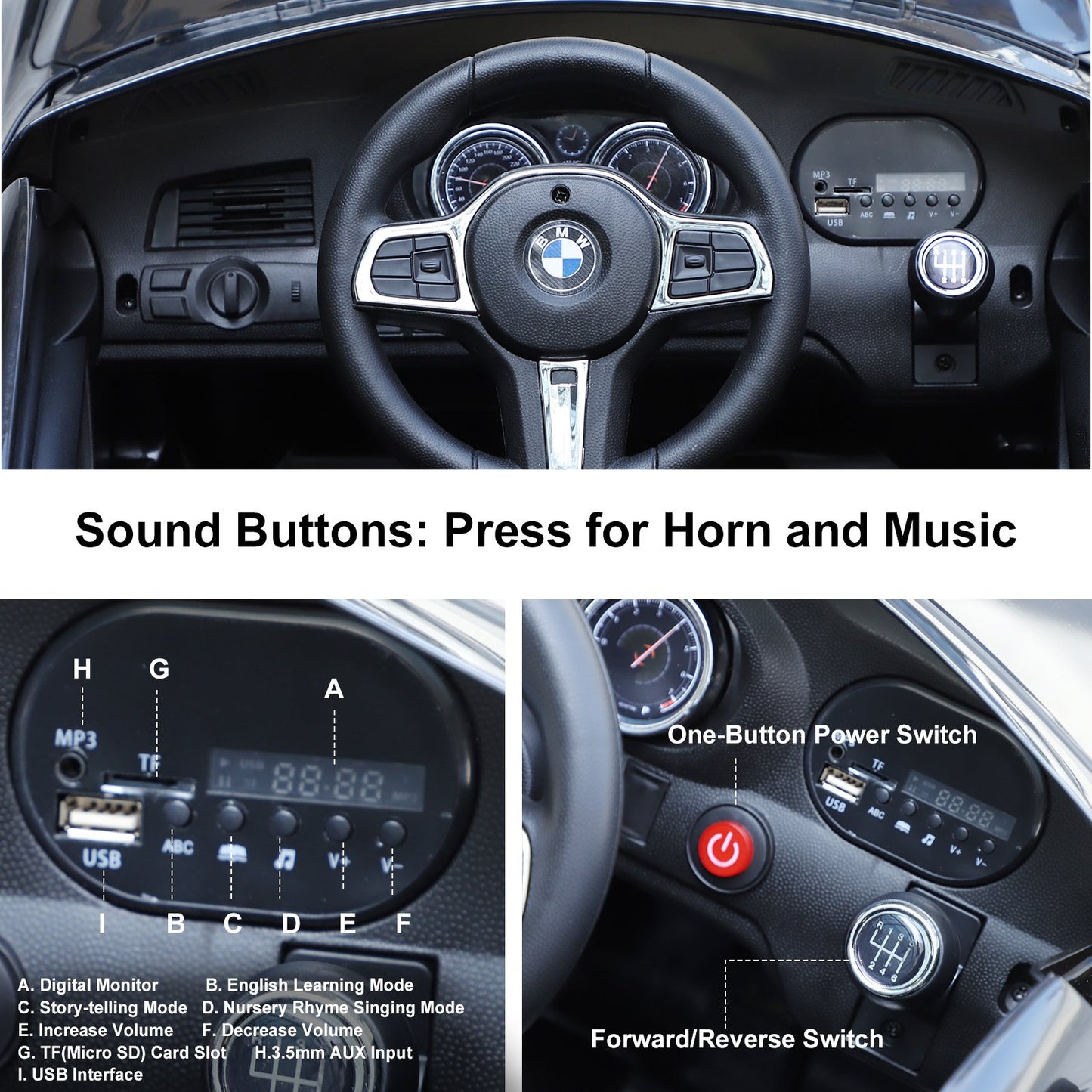 Kids Electric Ride On Sports Car 6V Licensed Bmw 6Gt With Remote-Black