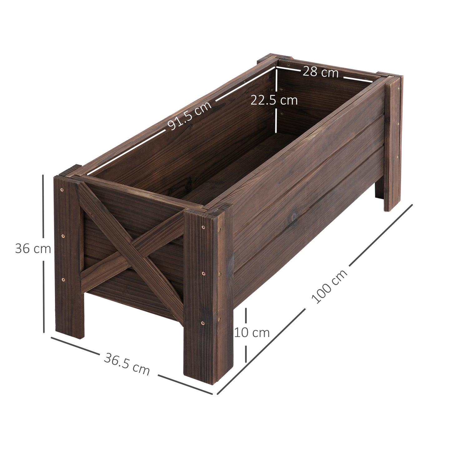 Outdoor Garden Raised Bed Planter Grow Your Own Food Containers For Outdoor Patio Plant Flower Vegetable Pot Fir Wood, 100 X 36.5 X 36 Cm
