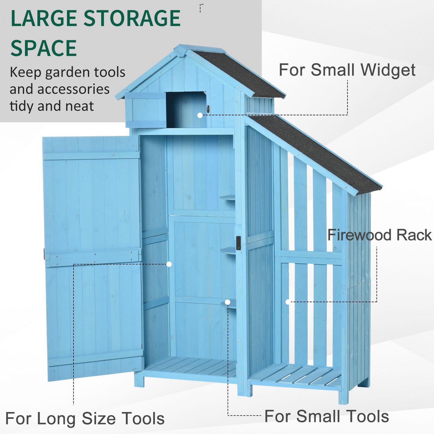 Garden Shed Wooden Firewood House Storage Cabinet Waterproof Asphalt Roof Tool Organizer With Lockable Door, 180 X 130 X 55 Cm