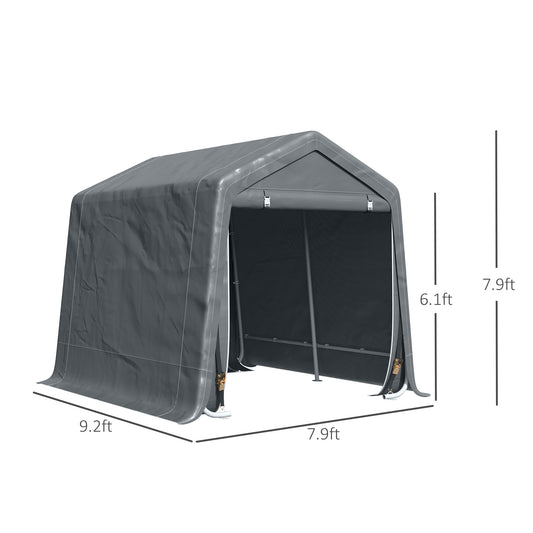 Outsunny Garden Storage Tent, Heavy Duty Bike Shed, Patio Storage Shelter W/ Metal Frame and Double Zipper Doors, 2.8m X 2.4m X 2.4m, Dark Grey