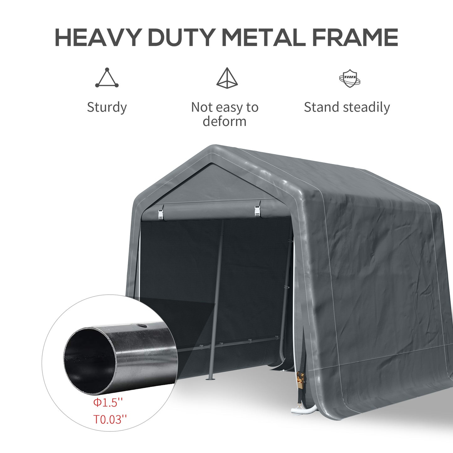 Outsunny Garden Storage Tent, Heavy Duty Bike Shed, Patio Storage Shelter W/ Metal Frame and Double Zipper Doors, 2.8m X 2.4m X 2.4m, Dark Grey