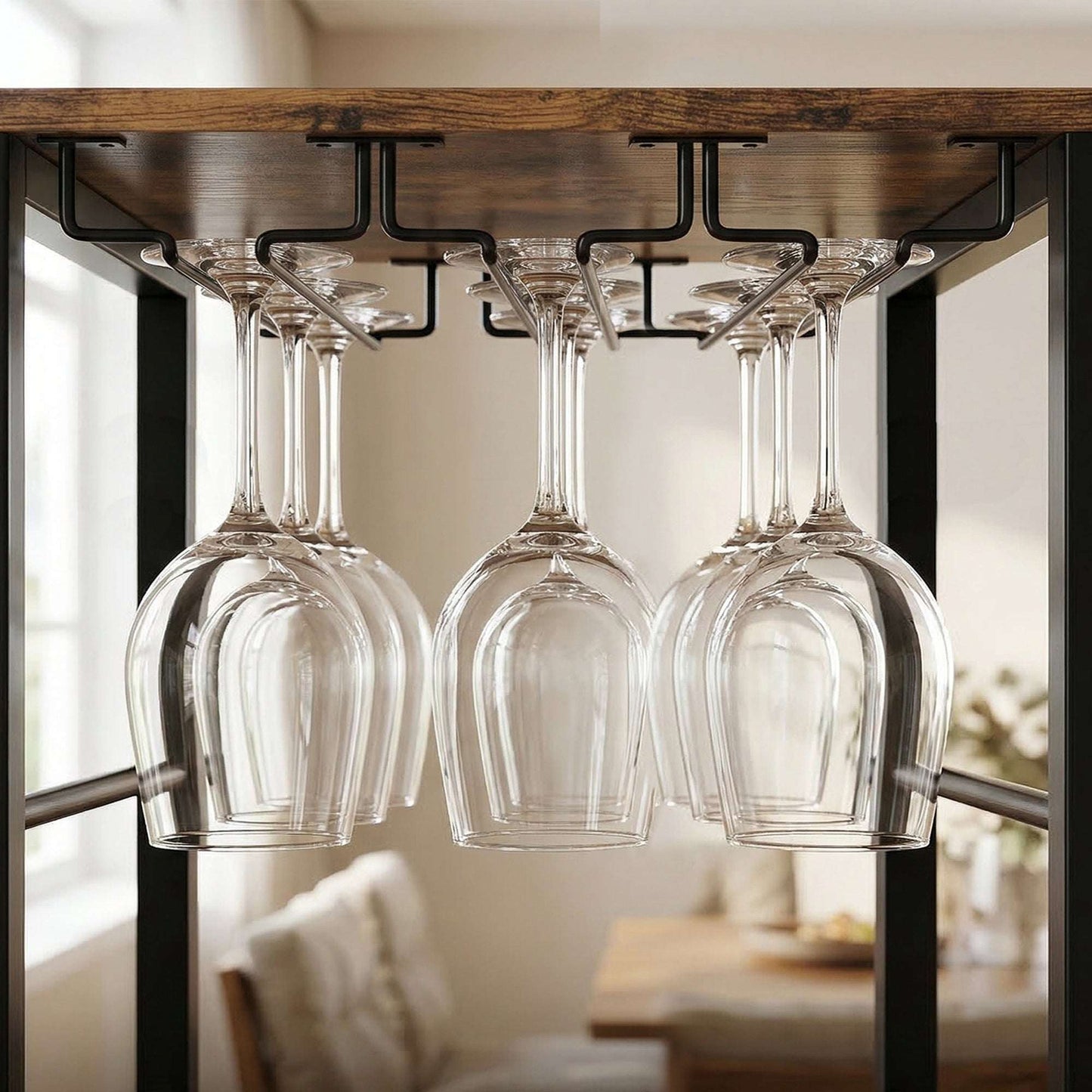 Industrial Wine Bar Cabinet | 16 Bottle Rack | 12 Glass Holder | Freestanding | 40x29x148.5cm | Rustic Brown