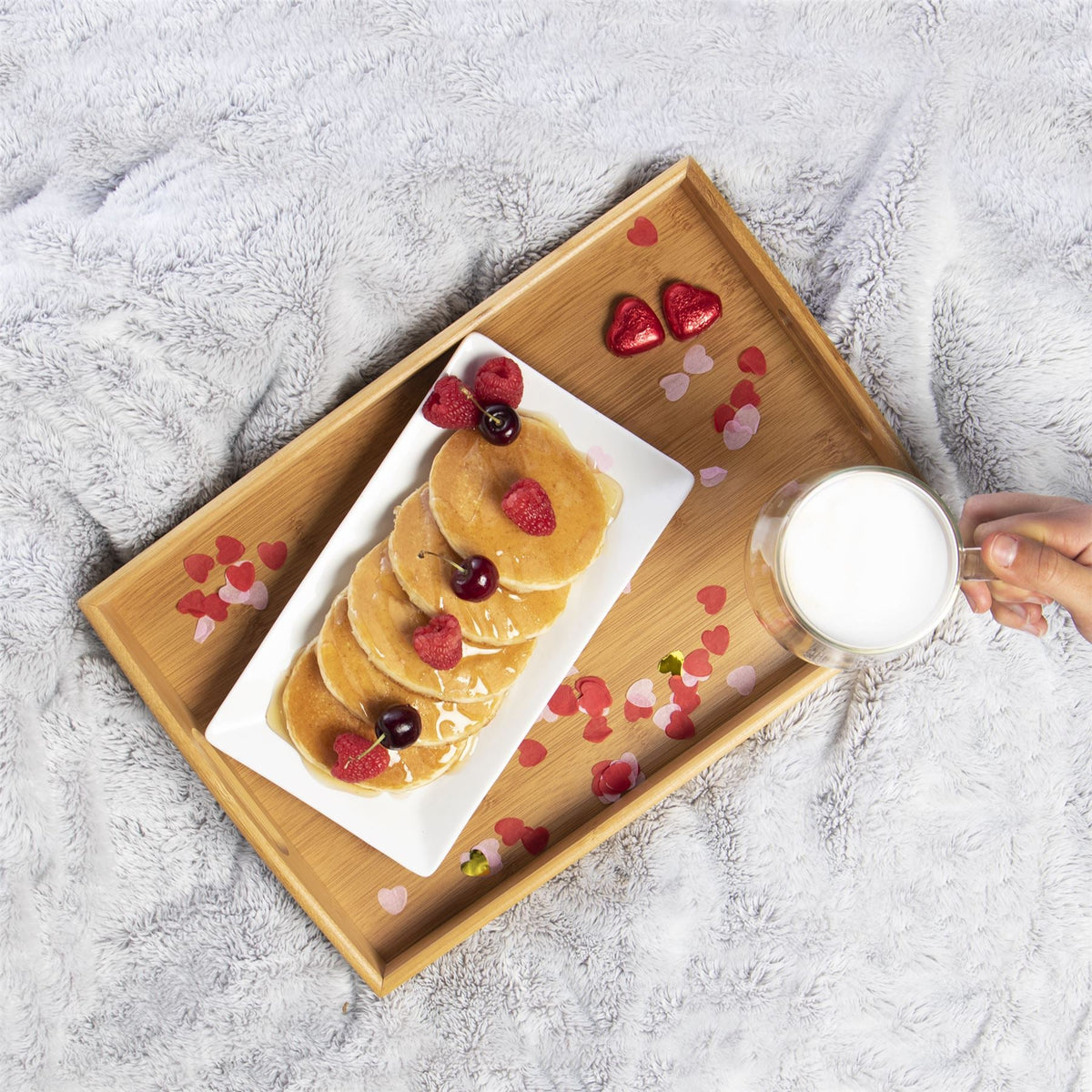 Maison & White Bamboo Serving Trays | Set of 3 Nesting Rectangular Trays | Raised Edges & Carry Handles | Natural Finish