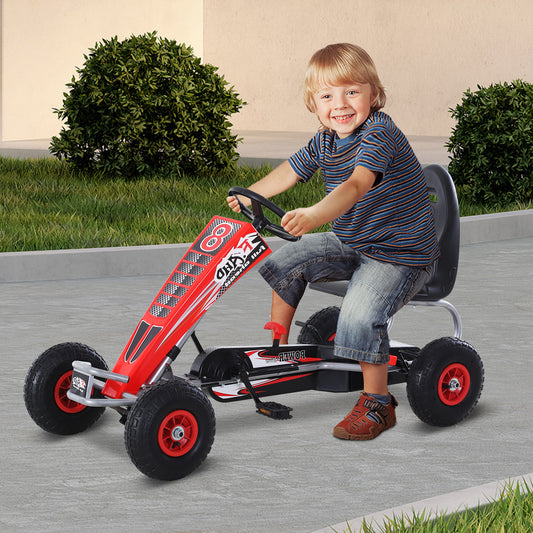 Kids Pedal Go Kart Ride On Car Racing Style With Adjustable Seat Handbrake & Clutch In Red