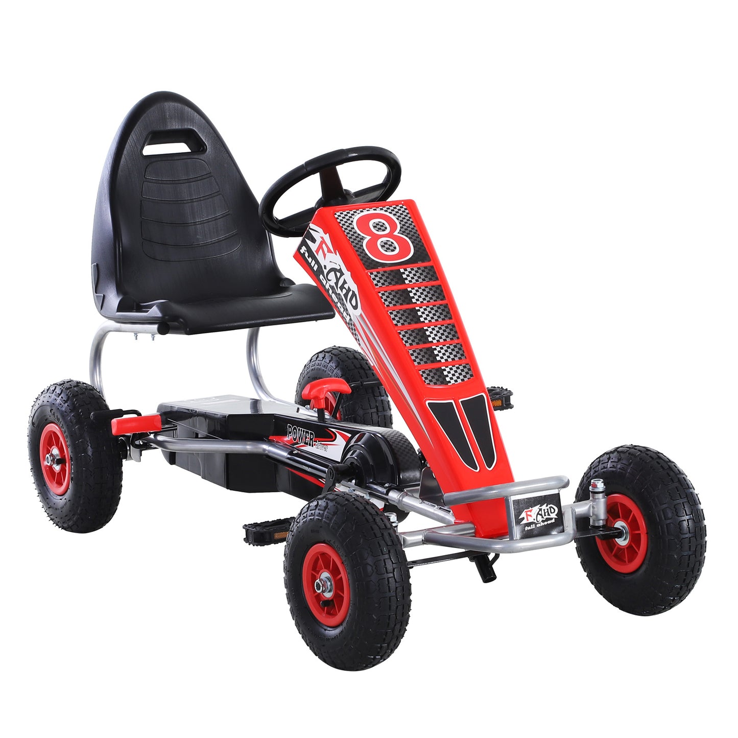 Kids Pedal Go Kart Ride On Car Racing Style With Adjustable Seat Handbrake & Clutch In Red