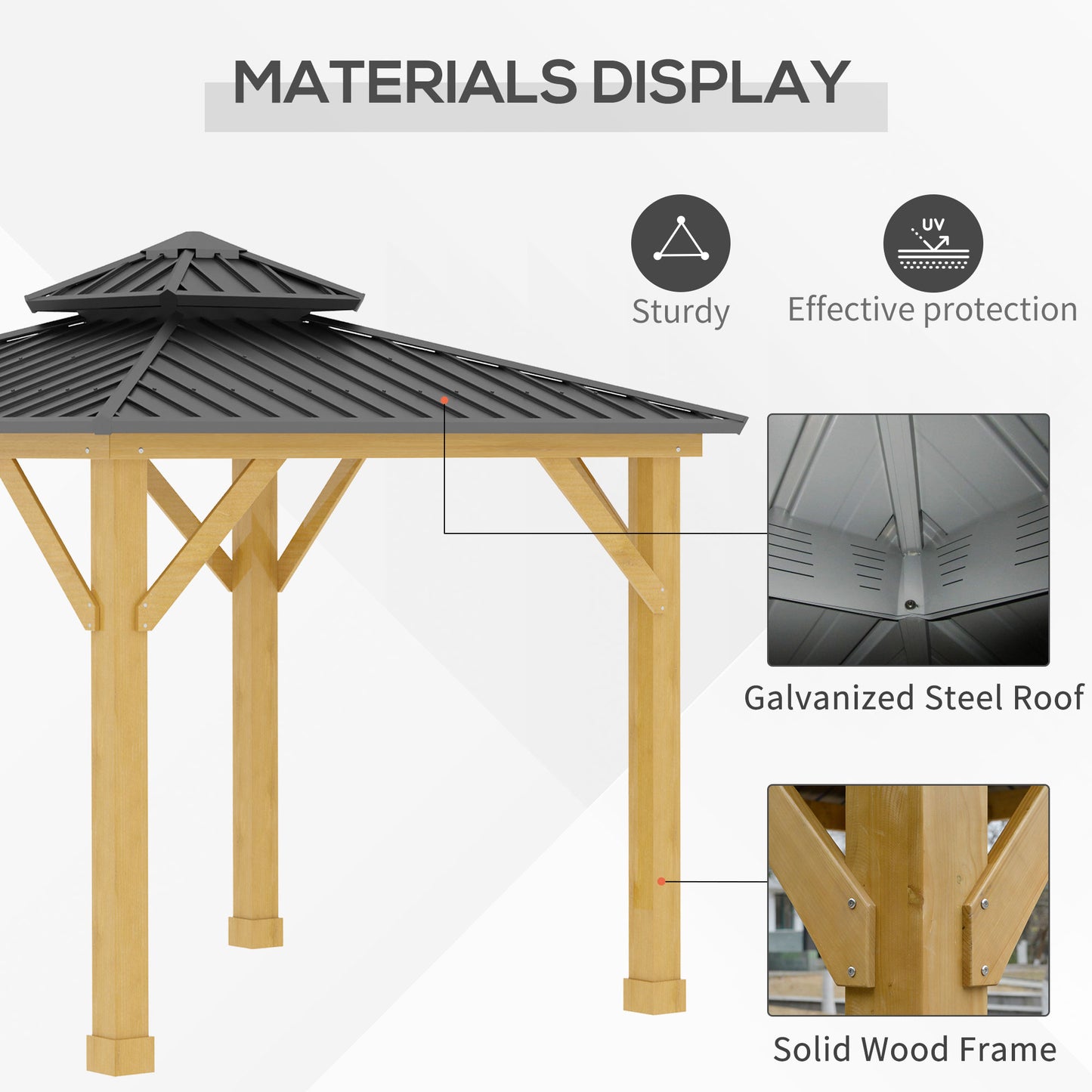 Outdoor Hardtop Gazebo Canopy with 2-Tier Roof and Solid Wood Frame Outdoor Patio Shelter for Patio, Garden, Grey 3x(3)M