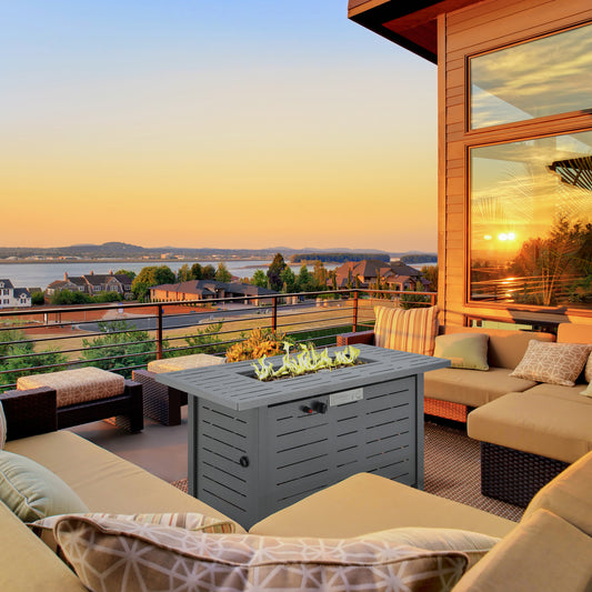 Outdoor Garden Propane Gas Fire Pit Table, 50000BTU Smokeless Patio Heater With Protective Cover, Lava Rocks And Lid - Black