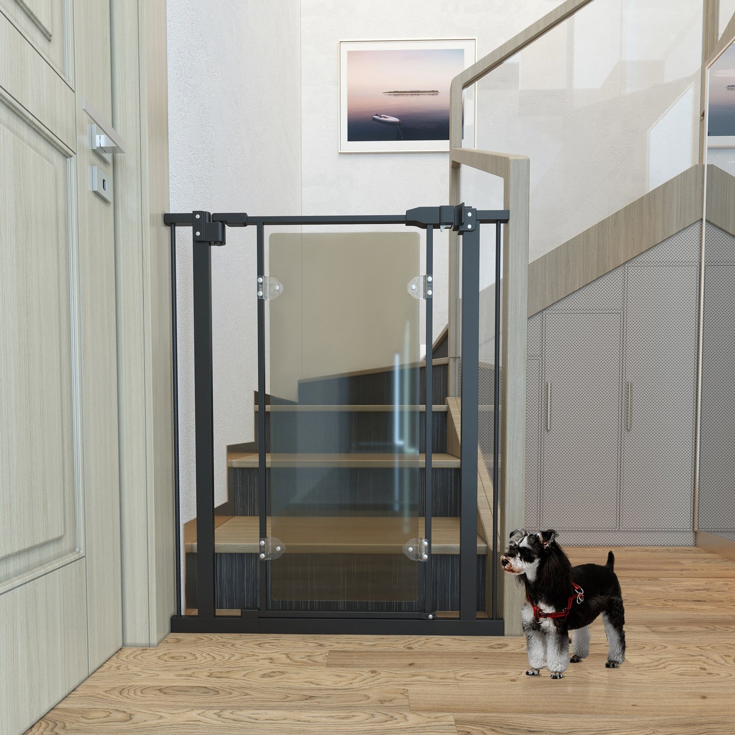 Pressure Fit Safety For Doors Hallways And Stairs Pet Barrier Dog Gate With Auto Close Double Locking Openings 75-82 cm
