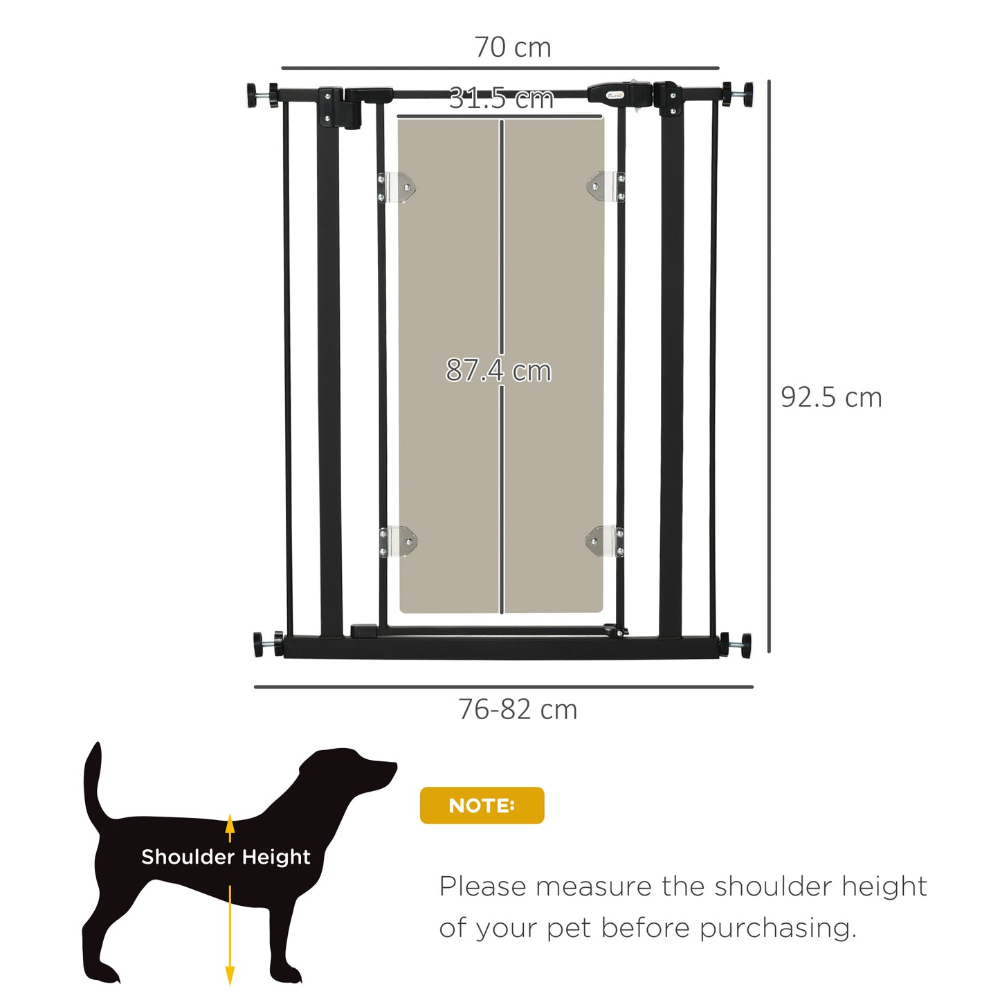 Pressure Fit Safety For Doors Hallways And Stairs Pet Barrier Dog Gate With Auto Close Double Locking Openings 75-82 cm