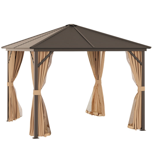 Outdoor Hardtop Steel Canopy Gazebo With Aluminium Frame, Curtains And Top Hook