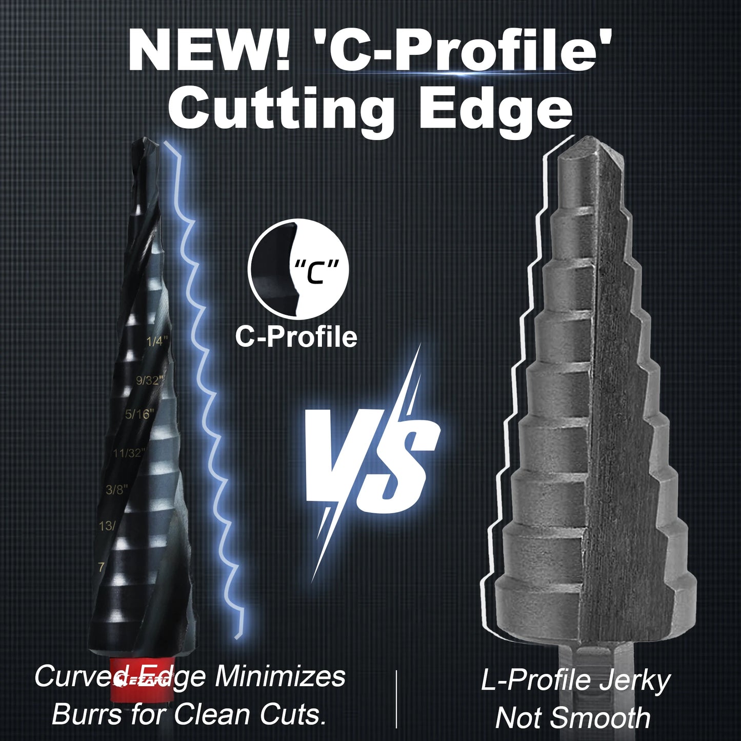EZARC Step Drill Bit for Metal, 1/8''-1/2'' Spiral Flute Step Drill Bit 1PC, Wear-Resistant Altin Coated for Metalworking