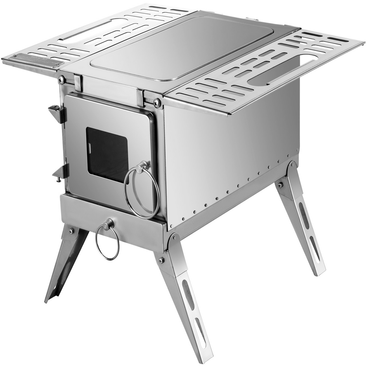 Wood Stove Stainless Steel Camping Tent Stove Portable Wood Burning Stove with Chimney Pipes & Gloves 3000in³ Firebox