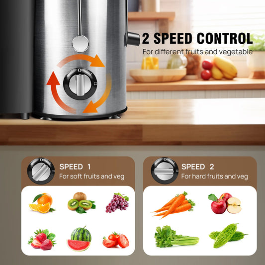 900W Juicer, Centrifugal Juicer Machines Whole Fruit and Vegetable, 65Mm Wide Mouth Juicer Extractor with 2 Speed, 500Ml