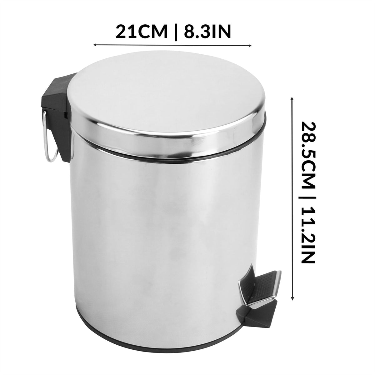 Maison & White 5L Stainless Steel Pedal Bin | Polished Silver Round Bathroom Waste Bin | Removable Inner Bucket | 28.5cm