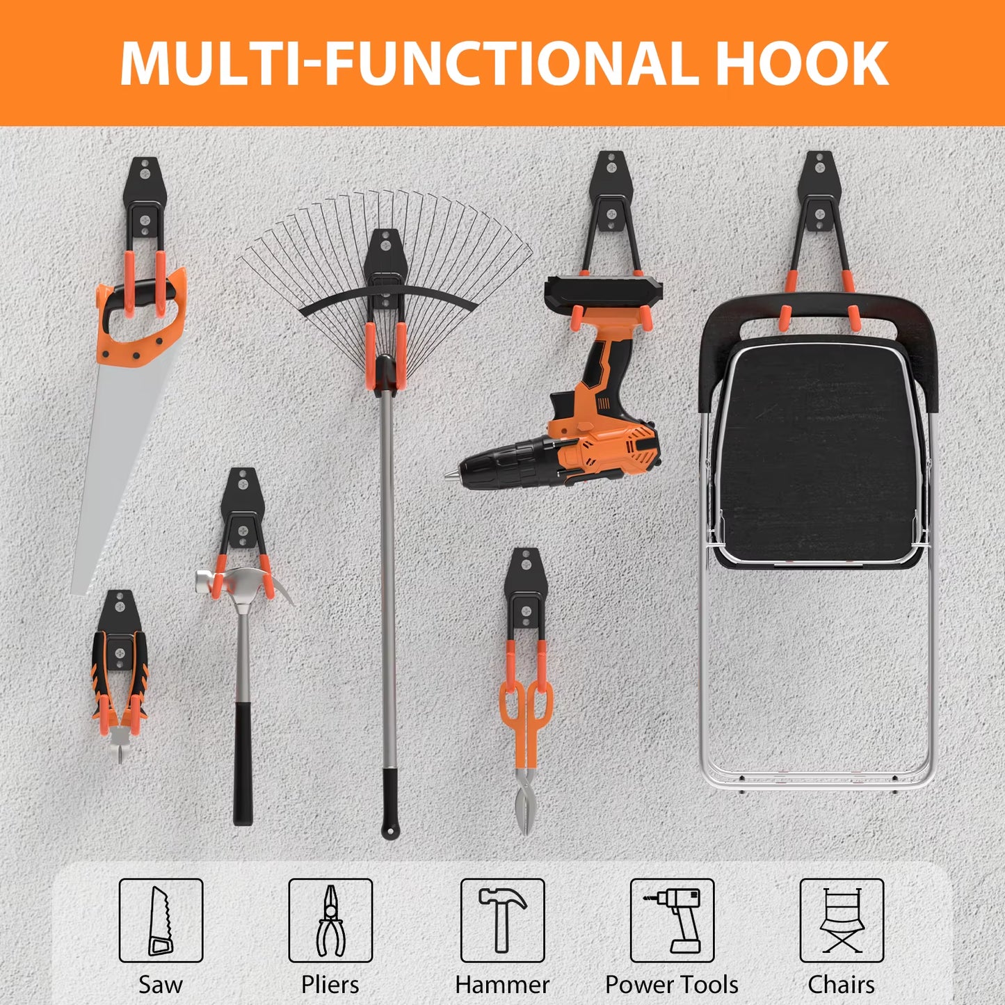 10 Pack Heavy Duty Garage Storage Hooks Steel Tool Hangers for Wall Mount Utility Hanger with Anti-Slip Coating for Tools